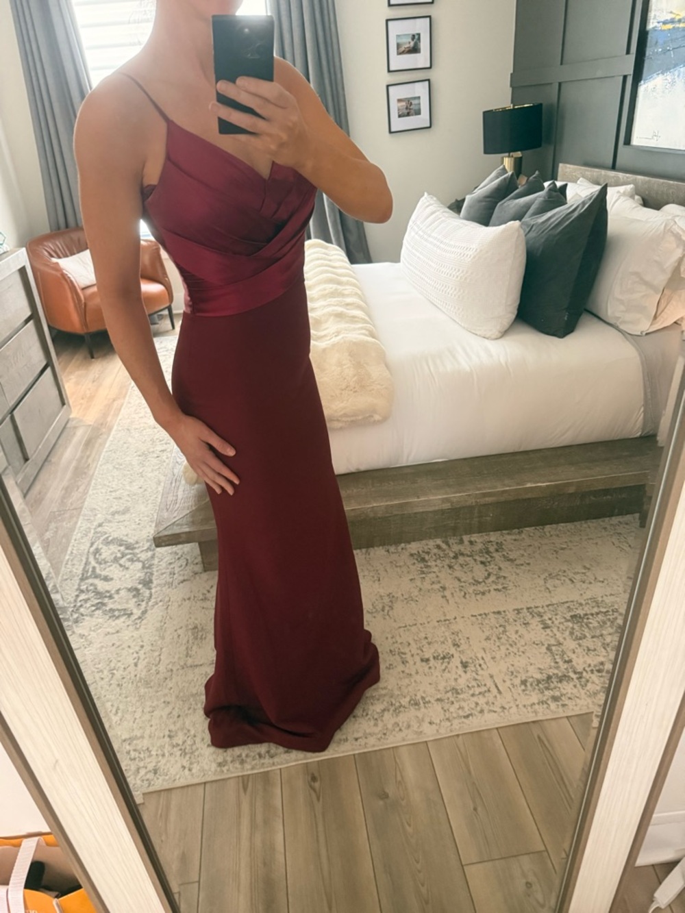 Portia and Scarlett Women's Burgundy Spaghetti-Strap Evening Gown.